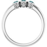 14K Gold Round Natural Alexandrite Three-Stone Bezel-Set Ring - White Gold - view 2