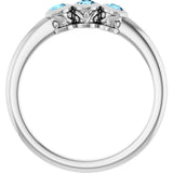 14K Gold Round Natural Aquamarine Three-Stone Bezel-Set Ring - White Gold - view 2