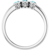 Platinum Round Natural Blue Zircon Three-Stone Bezel-Set Ring - view 2