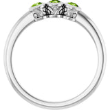 14K Gold Round Natural Peridot Three-Stone Bezel-Set Ring - White Gold - view 2