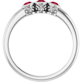 14K Gold Round Natural Ruby Three-Stone Bezel-Set Ring - White Gold - view 2