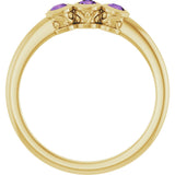 14K Gold Round Natural Amethyst Three-Stone Bezel-Set Ring - Yellow Gold - view 2