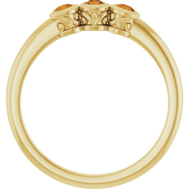 14K Gold Round Natural Citrine Three-Stone Bezel-Set Ring - Yellow Gold - view 2