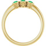 14K Gold Round Natural Emerald Three-Stone Bezel-Set Ring - Yellow Gold - view 2