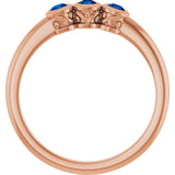 14K Gold Round Natural Blue Sapphire Three-Stone Bezel-Set Ring - Rose Gold - view 2
