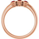 14K Gold Round Natural Mozambique Garnet Three-Stone Bezel-Set Ring - Rose Gold - view 2
