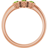 14K Gold Round Natural Peridot Three-Stone Bezel-Set Ring - Rose Gold - view 2