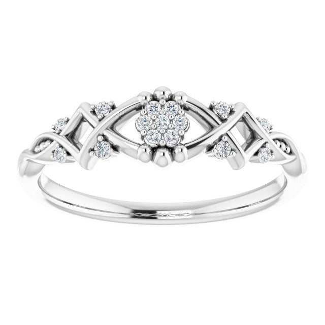 14K Gold Round Natural Diamond Vintage-Inspired Ring II - White Gold - view 3