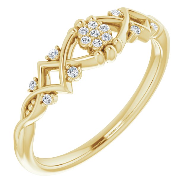 14K Gold Round Natural Diamond Vintage-Inspired Ring II - Yellow Gold