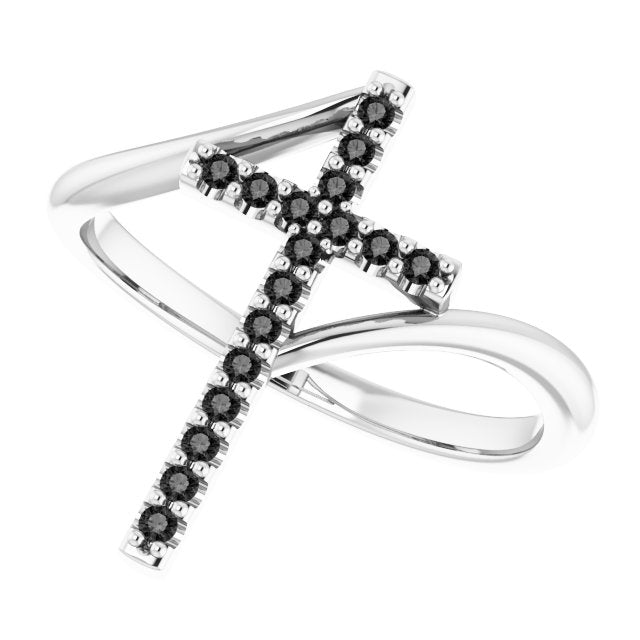 Platinum Round Natural Black Diamond Accented Cross Bypass Ring - view 5