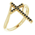 14K Gold Round Natural Black Diamond Accented Cross Bypass Ring - Yellow Gold