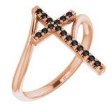 14K Gold Round Natural Black Diamond Accented Cross Bypass Ring - Rose Gold