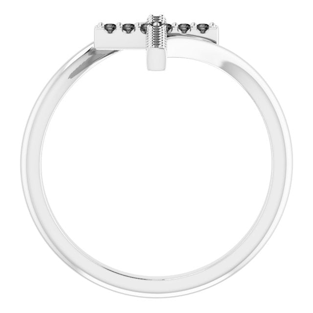 14K Gold Round Natural Black Diamond Accented Cross Bypass Ring - White Gold - view 2