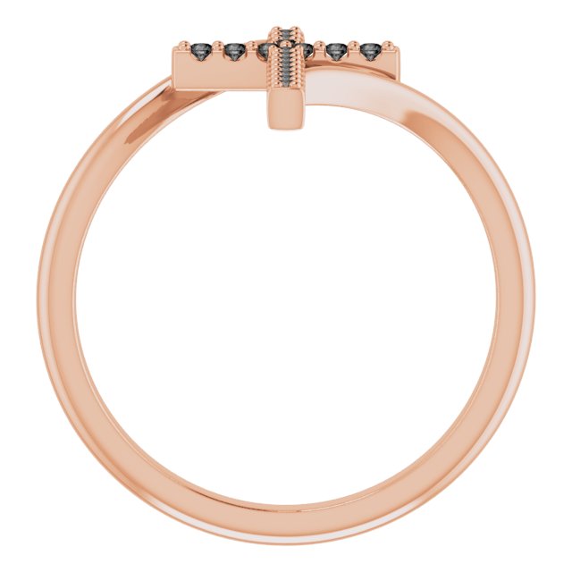 14K Gold Round Natural Black Diamond Accented Cross Bypass Ring - Rose Gold - view 2