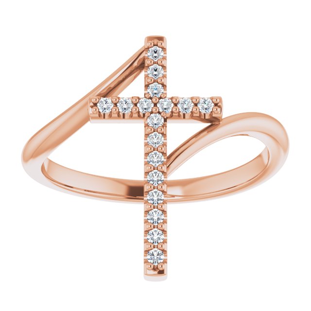 14K Gold Round Natural Diamond Accented Cross Bypass Ring - Rose Gold - view 3