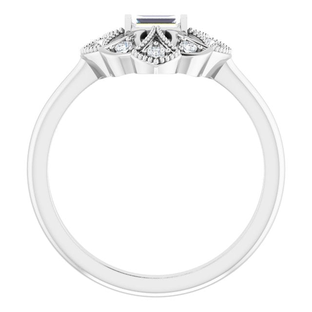 14K Gold Straight Baguette Natural Diamond Vintage-Inspired Ring - White Gold - view 2