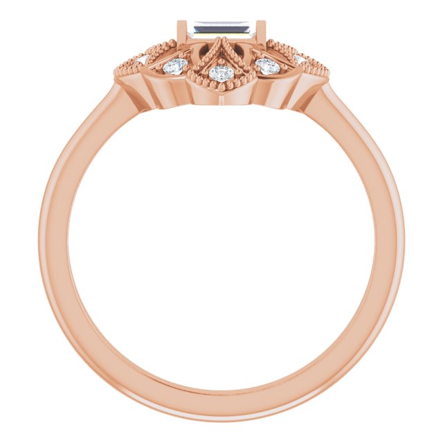 14K Gold Straight Baguette Natural Diamond Vintage-Inspired Ring - Rose Gold - view 2