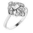 14K Gold Straight Baguette Natural Diamond Vintage-Inspired Ring - White Gold