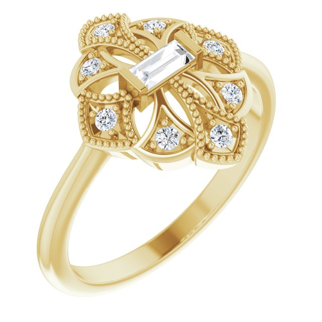 14K Gold Straight Baguette Natural Diamond Vintage-Inspired Ring - Yellow Gold