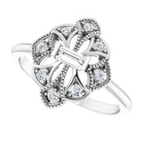14K Gold Straight Baguette Natural Diamond Vintage-Inspired Ring - White Gold - view 5