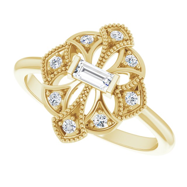 14K Gold Straight Baguette Natural Diamond Vintage-Inspired Ring - Yellow Gold - view 5