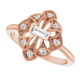 14K Gold Straight Baguette Natural Diamond Vintage-Inspired Ring - Rose Gold - view 5