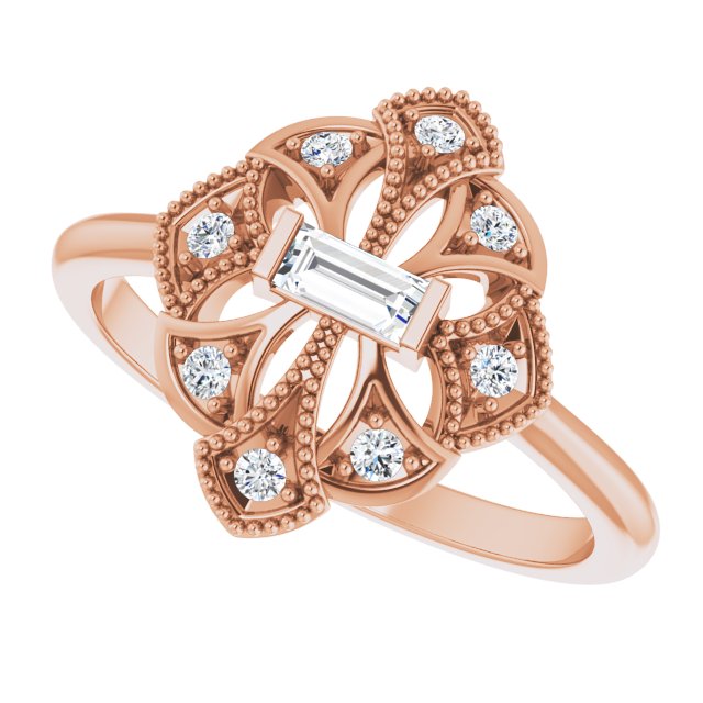 14K Gold Straight Baguette Natural Diamond Vintage-Inspired Ring - Rose Gold - view 5