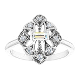 Platinum Straight Baguette Natural Diamond Vintage-Inspired Ring - view 3