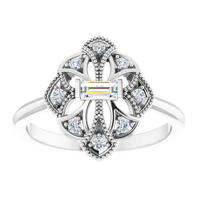 Platinum Straight Baguette Natural Diamond Vintage-Inspired Ring - view 3