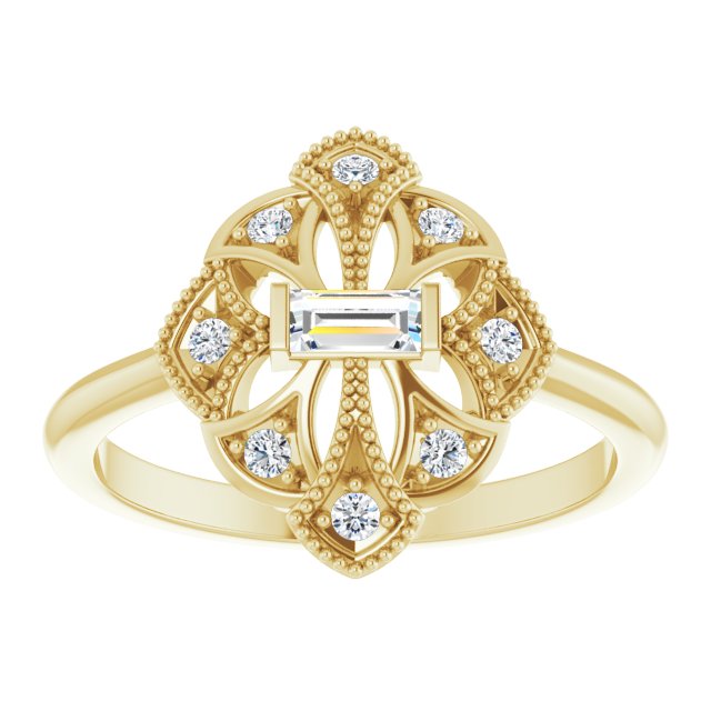 14K Gold Straight Baguette Natural Diamond Vintage-Inspired Ring - Yellow Gold - view 3