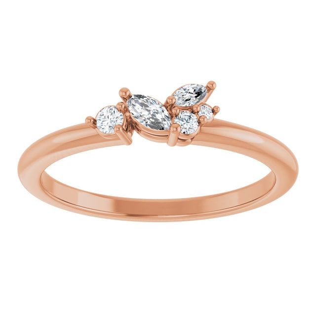 14K Gold Marquise Natural Diamond Stackable Cluster Ring - Rose Gold - view 3
