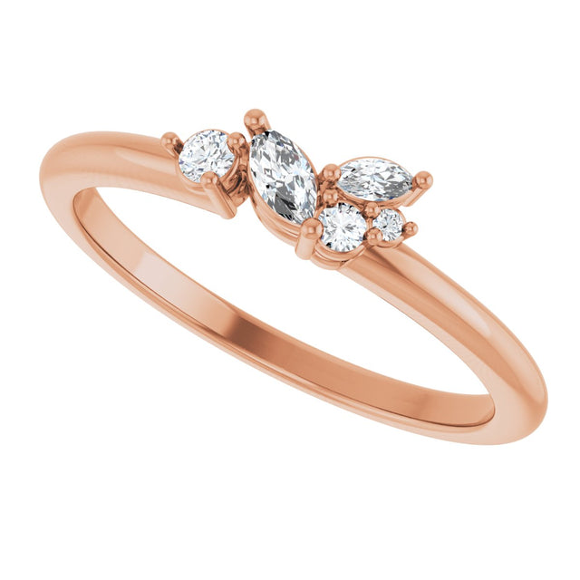 14K Gold Marquise Natural Diamond Stackable Cluster Ring - Rose Gold - view 5