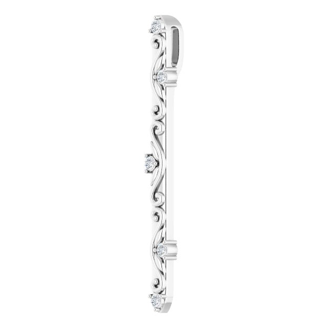14K Gold Round Natural Diamond Vintage-Inspired Bar Necklace or Pendant - White Gold - view 2