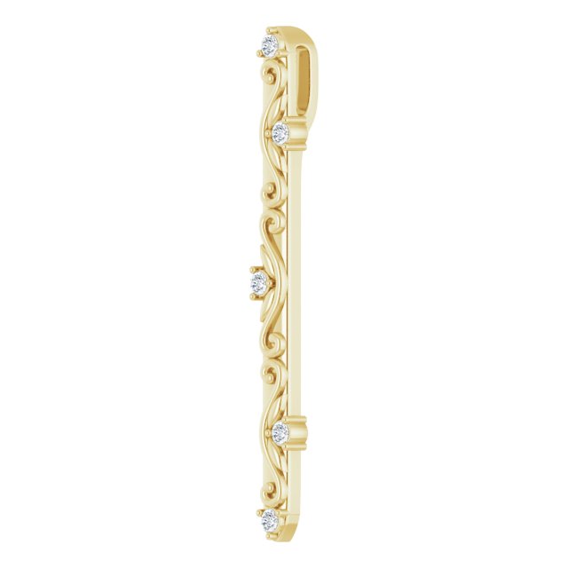 14K Gold Round Natural Diamond Vintage-Inspired Bar Necklace or Pendant - Yellow Gold - view 2