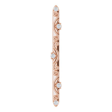 14K Gold Round Natural Diamond Vintage-Inspired Bar Necklace or Pendant - Rose Gold
