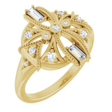 14K Gold Natural Diamond Vintage-Inspired Ring II - Yellow Gold
