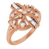 14K Gold Natural Diamond Vintage-Inspired Ring II - Rose Gold