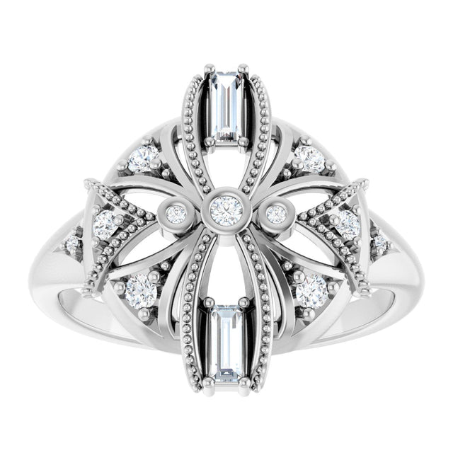 14K Gold Natural Diamond Vintage-Inspired Ring II - White Gold - view 3