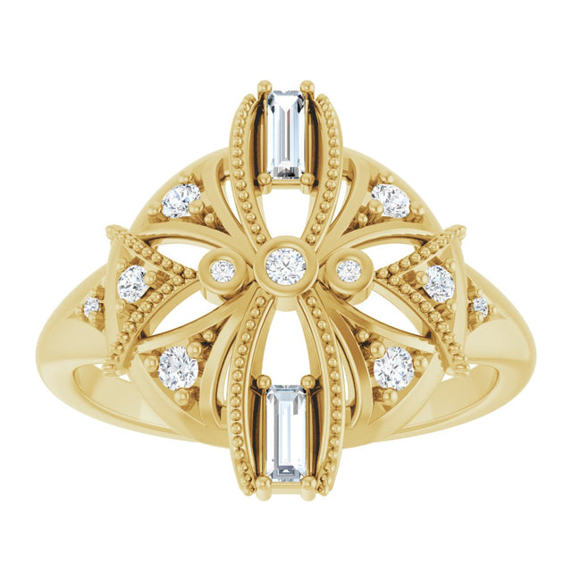14K Gold Natural Diamond Vintage-Inspired Ring II - Yellow Gold - view 3