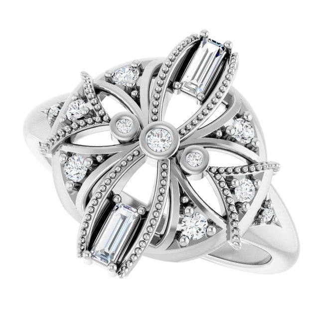 14K Gold Natural Diamond Vintage-Inspired Ring II - White Gold - view 5