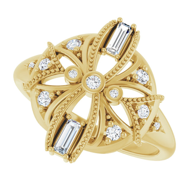 14K Gold Natural Diamond Vintage-Inspired Ring II - Yellow Gold - view 5