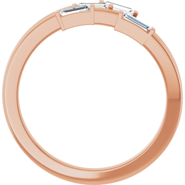 14K Gold Straight Baguette Natural Diamond Geometric Ring - Rose Gold - view 2