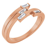 14K Gold Straight Baguette Natural Diamond Geometric Ring - Rose Gold
