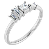 14K Gold Natural Diamond Stackable Geometric Ring - White Gold