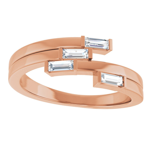 14K Gold Straight Baguette Natural Diamond Geometric Ring - Rose Gold - view 3