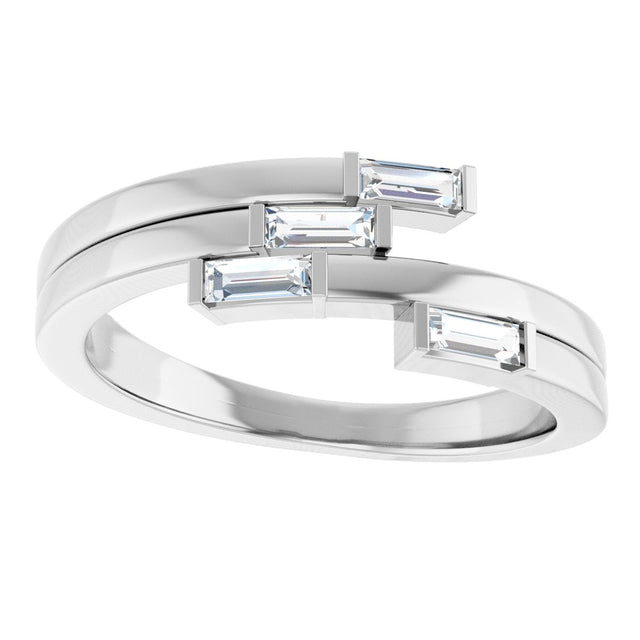 14K Gold Straight Baguette Natural Diamond Geometric Ring - White Gold - view 3