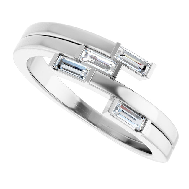 Platinum Straight Baguette Natural Diamond Geometric Ring - view 5