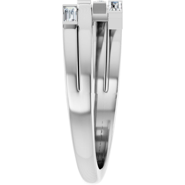 Platinum Straight Baguette Natural Diamond Geometric Ring - view 4