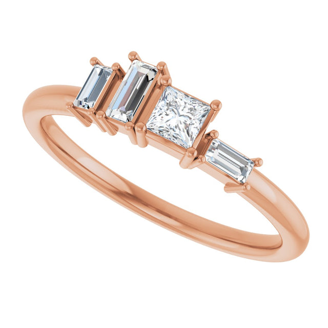 14K Gold Natural Diamond Stackable Geometric Ring - Rose Gold - view 5