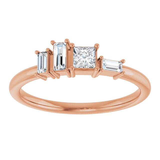 14K Gold Natural Diamond Stackable Geometric Ring - Rose Gold - view 3